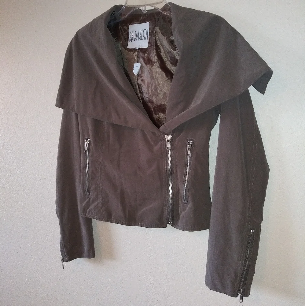 BB Dakota Moto Jacket Anthropologie Faux Suede Grey Green - Picture 2 of 8